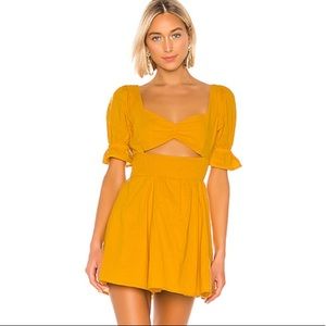 Lovers & Friends Cut Out Mustard Puff Sleeve Dress